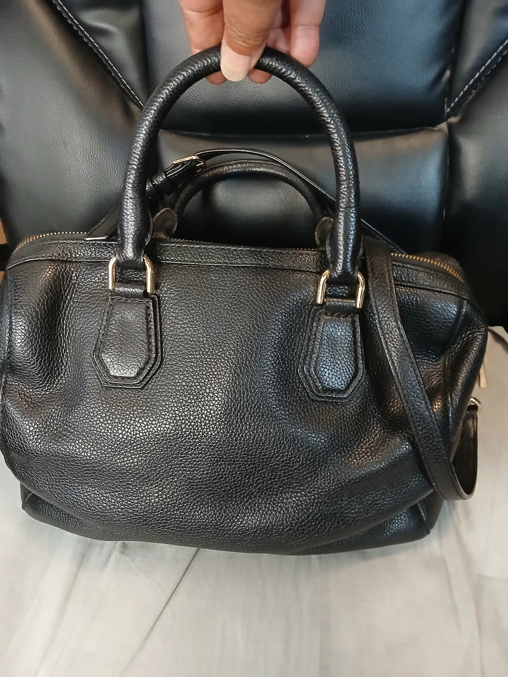 Michael Kors Black Pebbled Leather Satchel with Gold Hardware